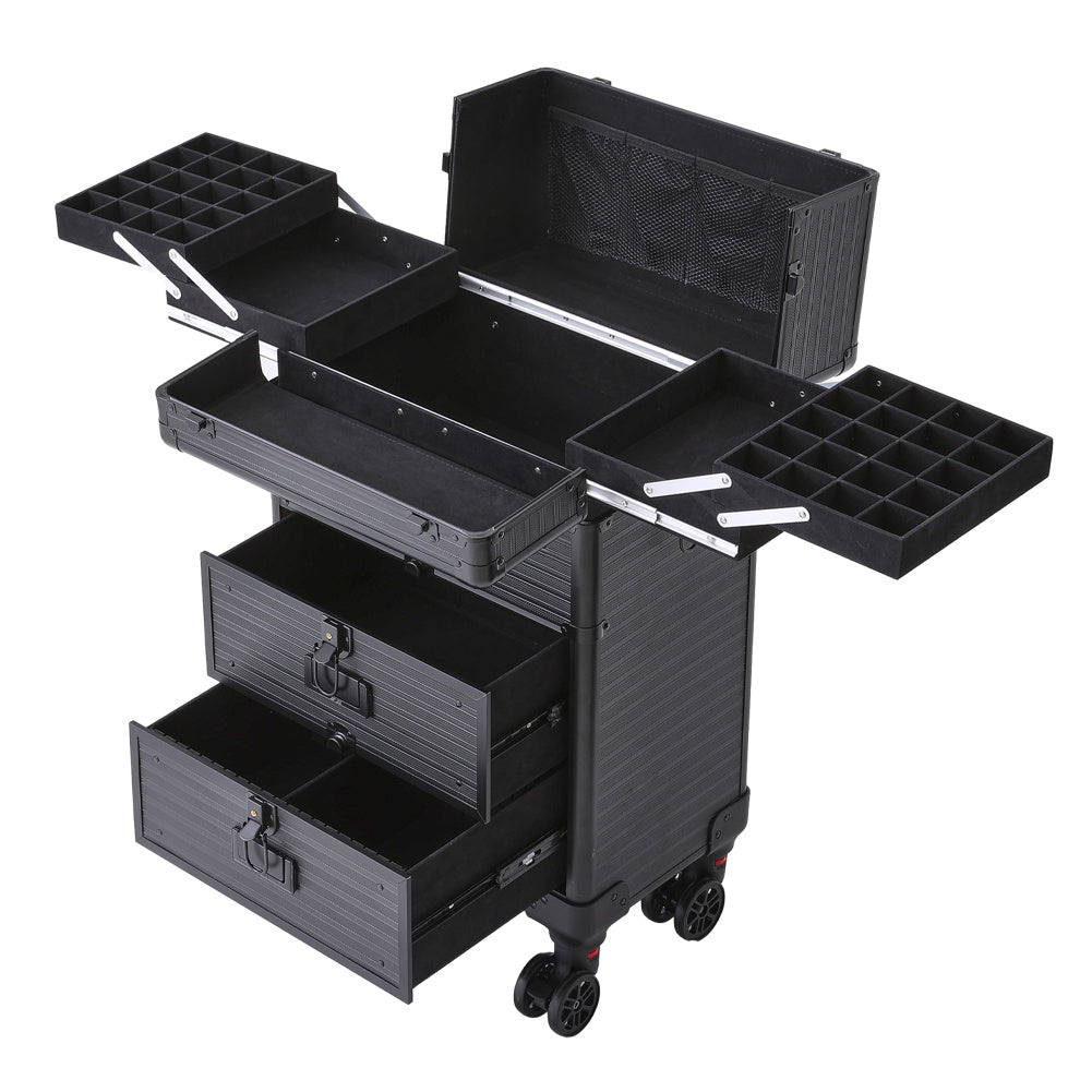 Aluminum 3 in 1 Cosmetic Trolley Case Beauty case on Wheels,Black