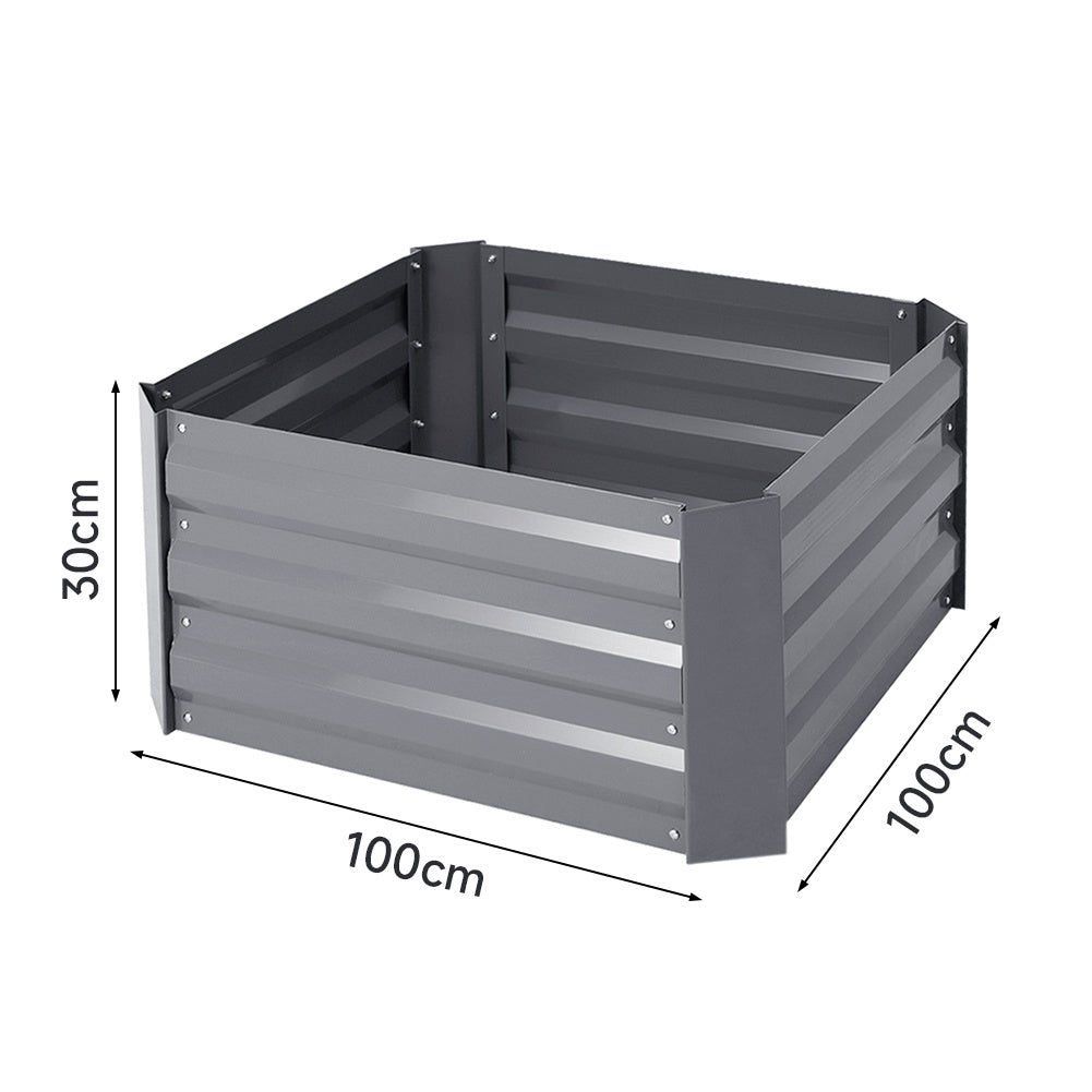 Grey 100cm W Galvanized Steel Square Raised Garden Bed Planter Box