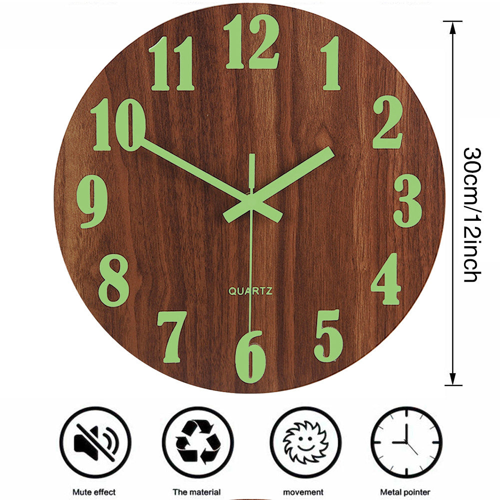 30CM Luminous Wall Clock Glow In The Dark Silent Quartz