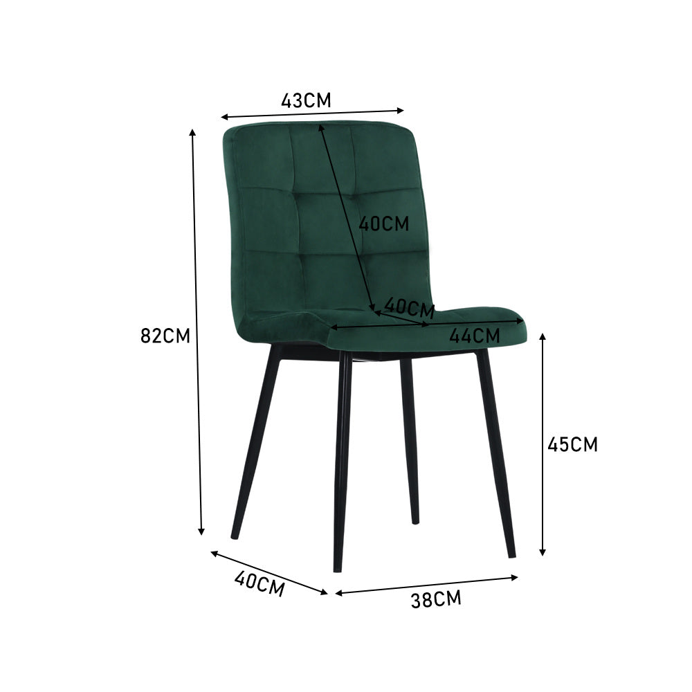 Set of 4 Matte Velvet Padded Dining Chairs, Green
