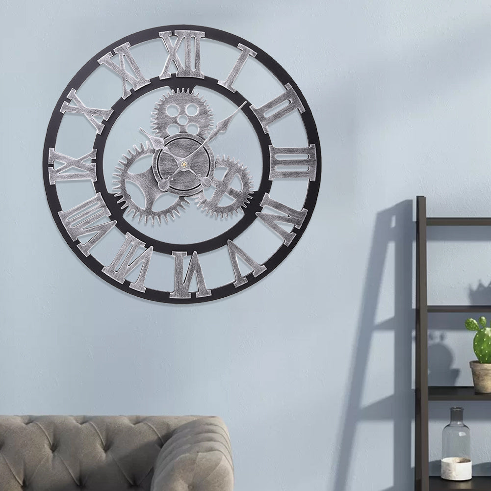 Silver 58cm Industrial Large Retro Silent Wall Clock