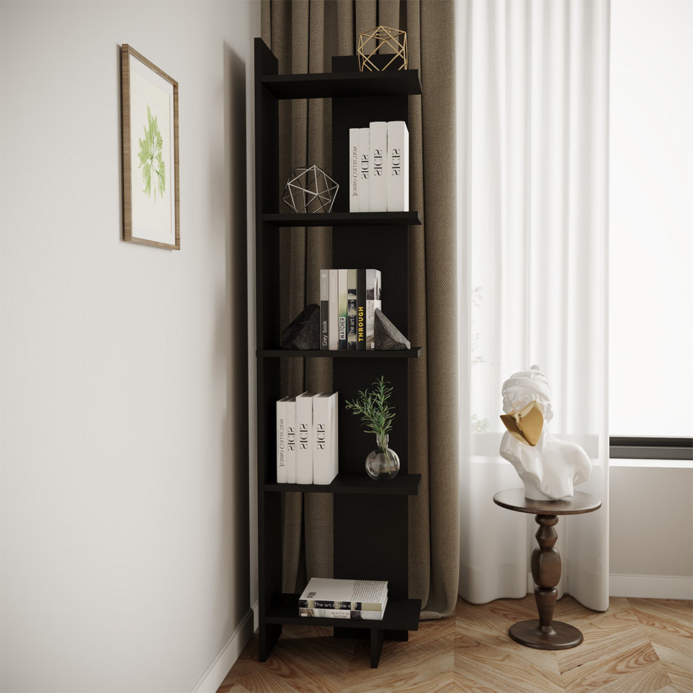 5 Tier Corner Storage Bookshelf Shelving Unit Black