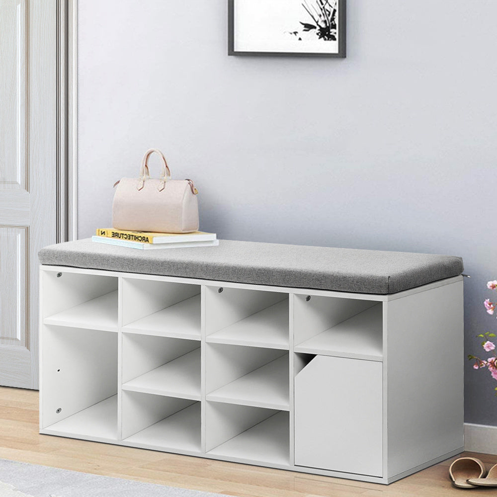 White Padded Shoe Storage Bench