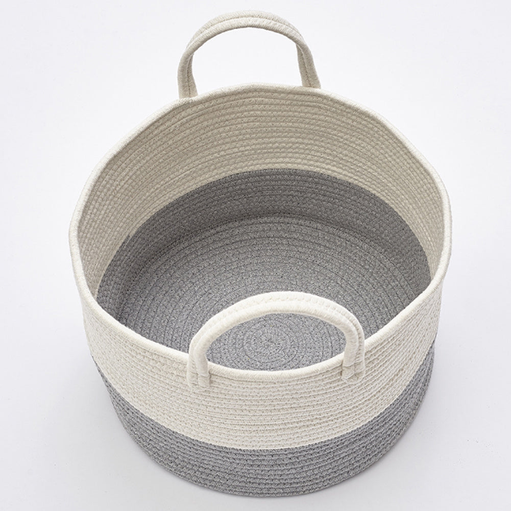 Hamper Woven Soft Laundry Basket with Handle, Grey and White