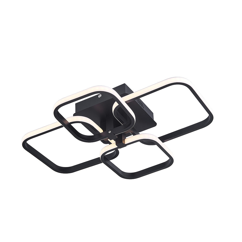 Modern Square LED Ceiling Light, Black Frame4 Head Dimmable