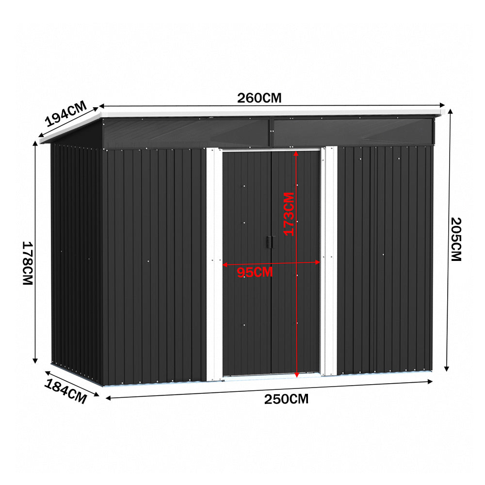 Black Garden Metal Storage Shed with Lockable Sliding Doors
