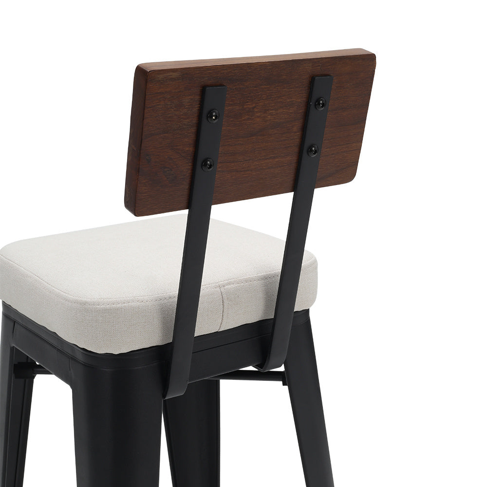 2Pcs Metal Breakfast Bar Stools with Cushions and Backrest,White