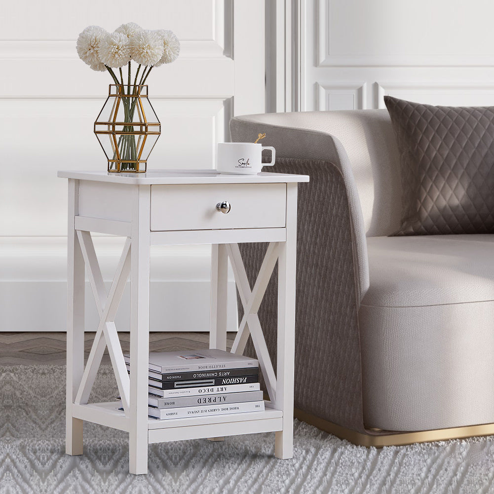 Modern Side Table Nightstand with Drawer White