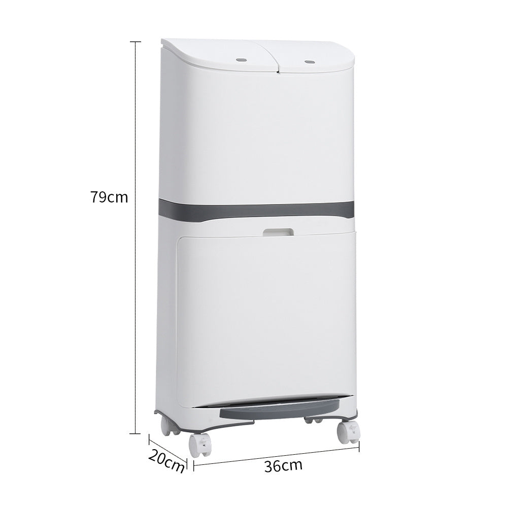 White 48L Step on Rubbish Bin Double Layer with Inner Buckets