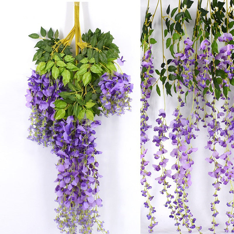 12PCS Artificial Silk Wisteria Fake Flower Vine Wedding Garland Hanging Decoration, Purple