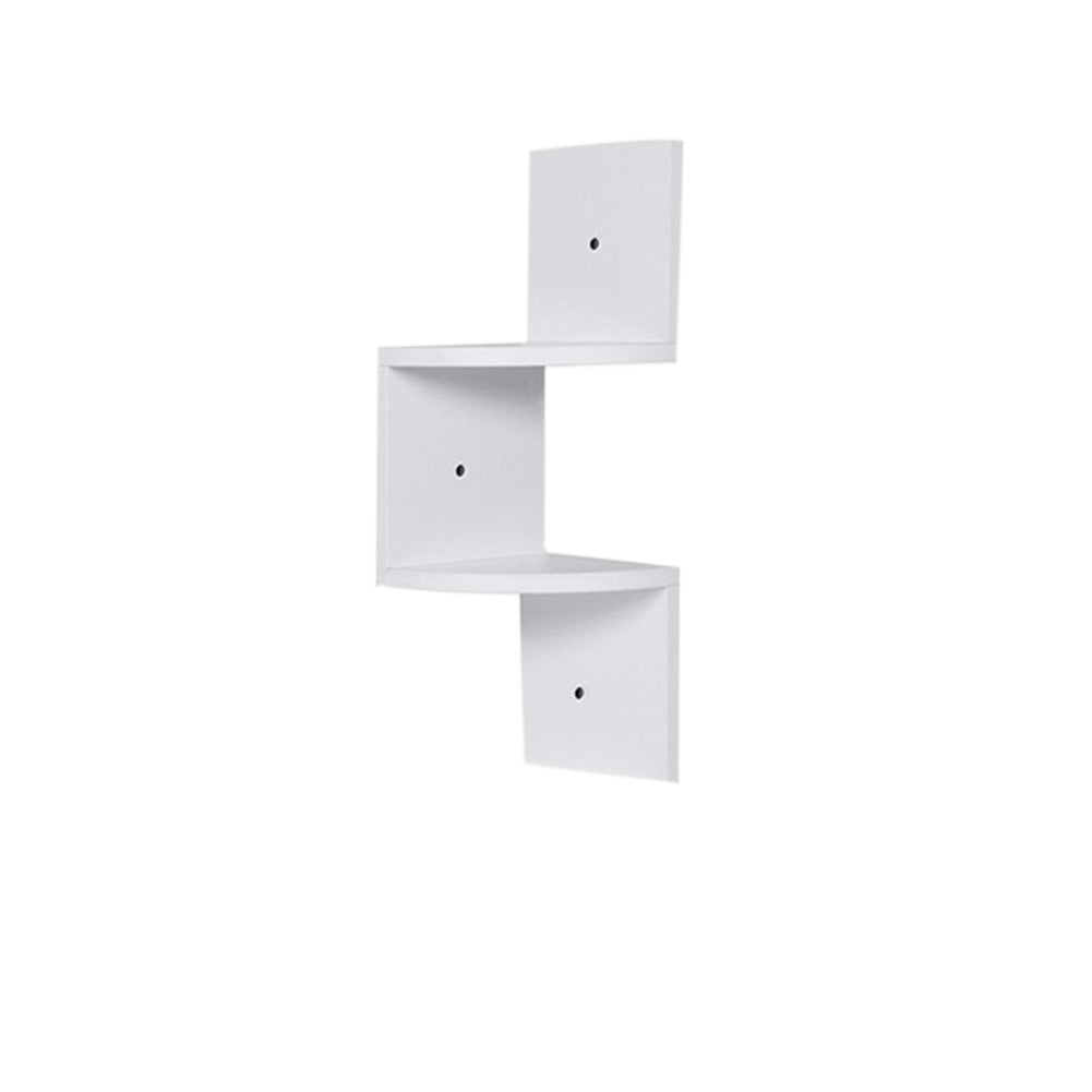 2 Tier Floating Wall Corner Shelves Display Storage Rack, White