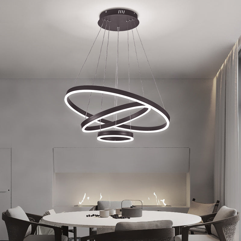 Modern 3 Ring Aluminum Round Hanging LED Pendant White Light
