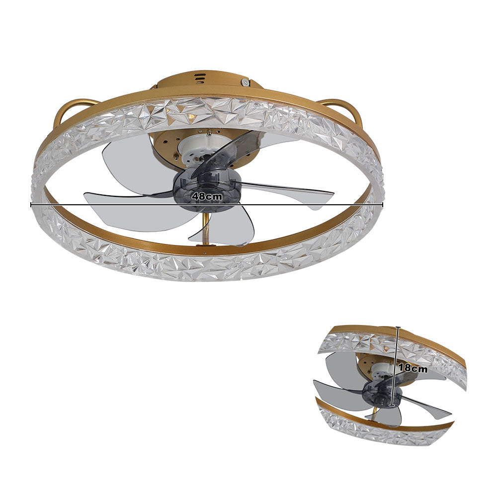 Modern Round Crystal Ceiling Fan with Light 48CM
