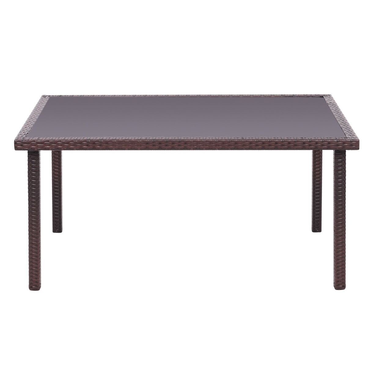 150CM Patio Garden Rectangle Rattan Frame Glass Top Table Brown