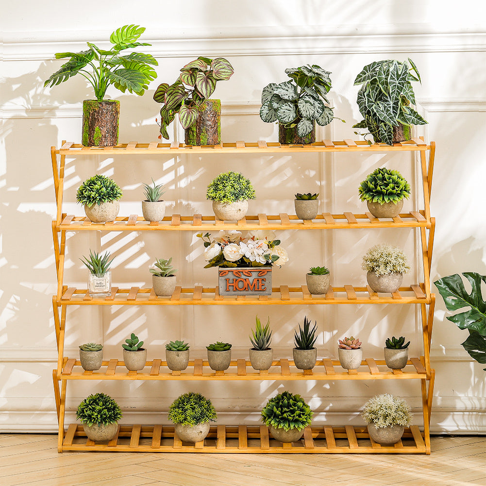 5 Tier Bamboo Flower Stand Rack Indoor for Patio Garden Balcony