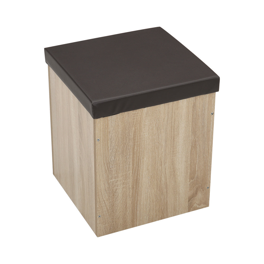 Wood Versatile Table and 4 Storage Stools Set,Natural And Brown