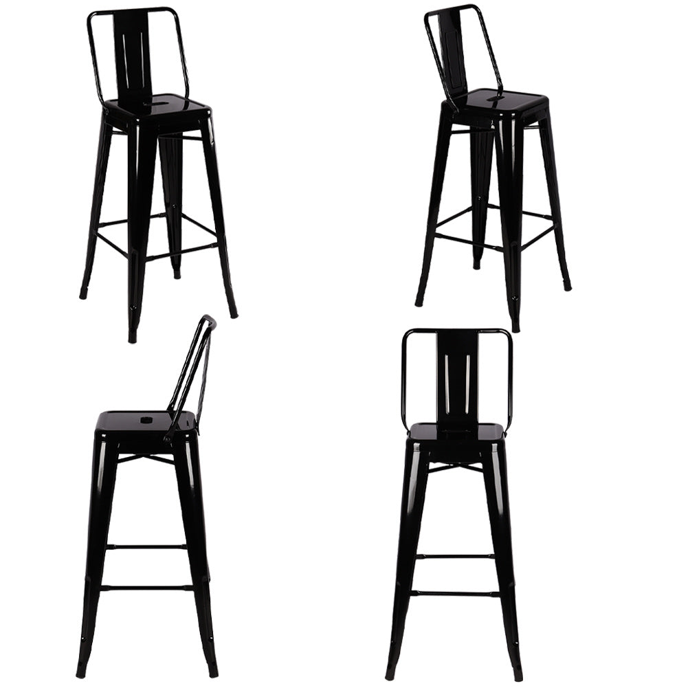 Set of 4 Metal Frame High Bar Stool Black