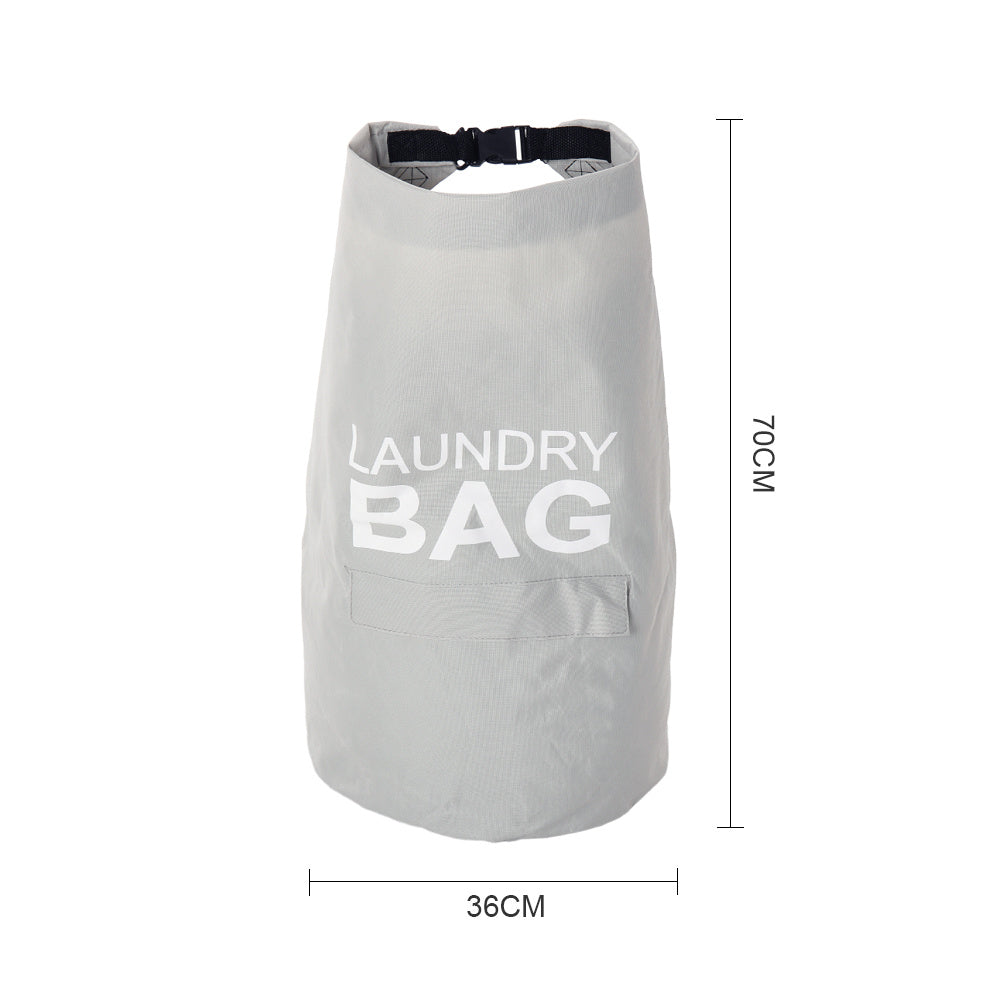 Grey Adjustable Straps Laundry Backpack Bag Portable Storage Clothes Bag