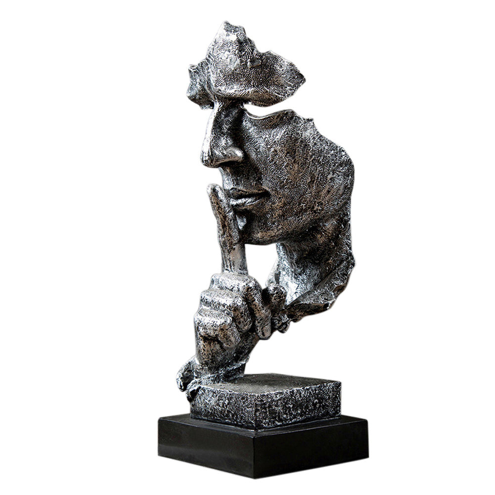 Sculpture Thinker Resin Art Figurine Ornament, Retro Silver 13x12x34.5cm