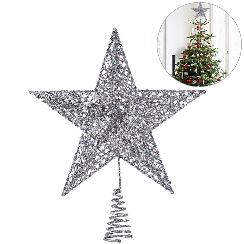 LED Light Up Christmas Tree Topper Star Xmas Ornament Home Party Decoration, Silver 25X28CM