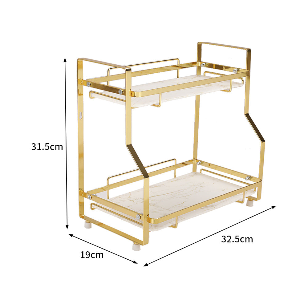 2 Tier Kitchen Bathroom Storage Organiser Rack Gold