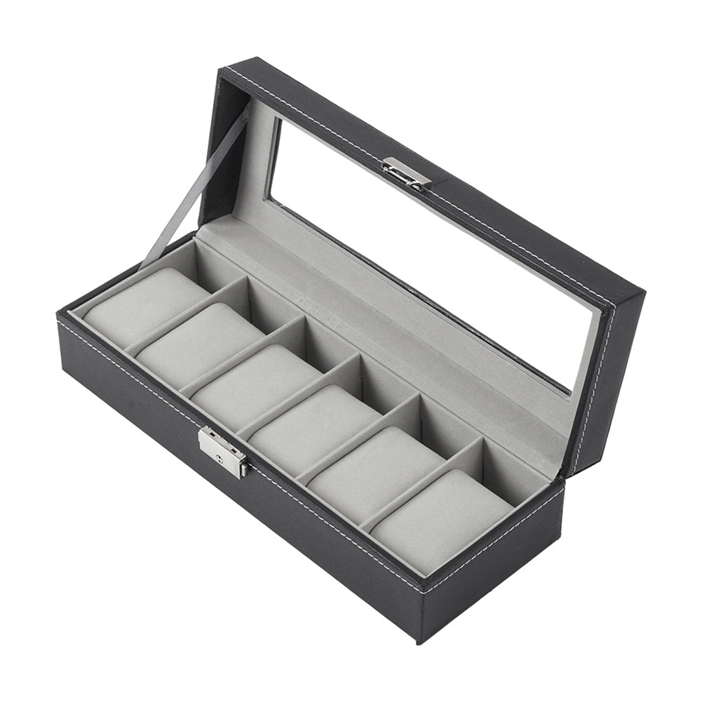 Faux Leather Watch Display Case with 6 Slots