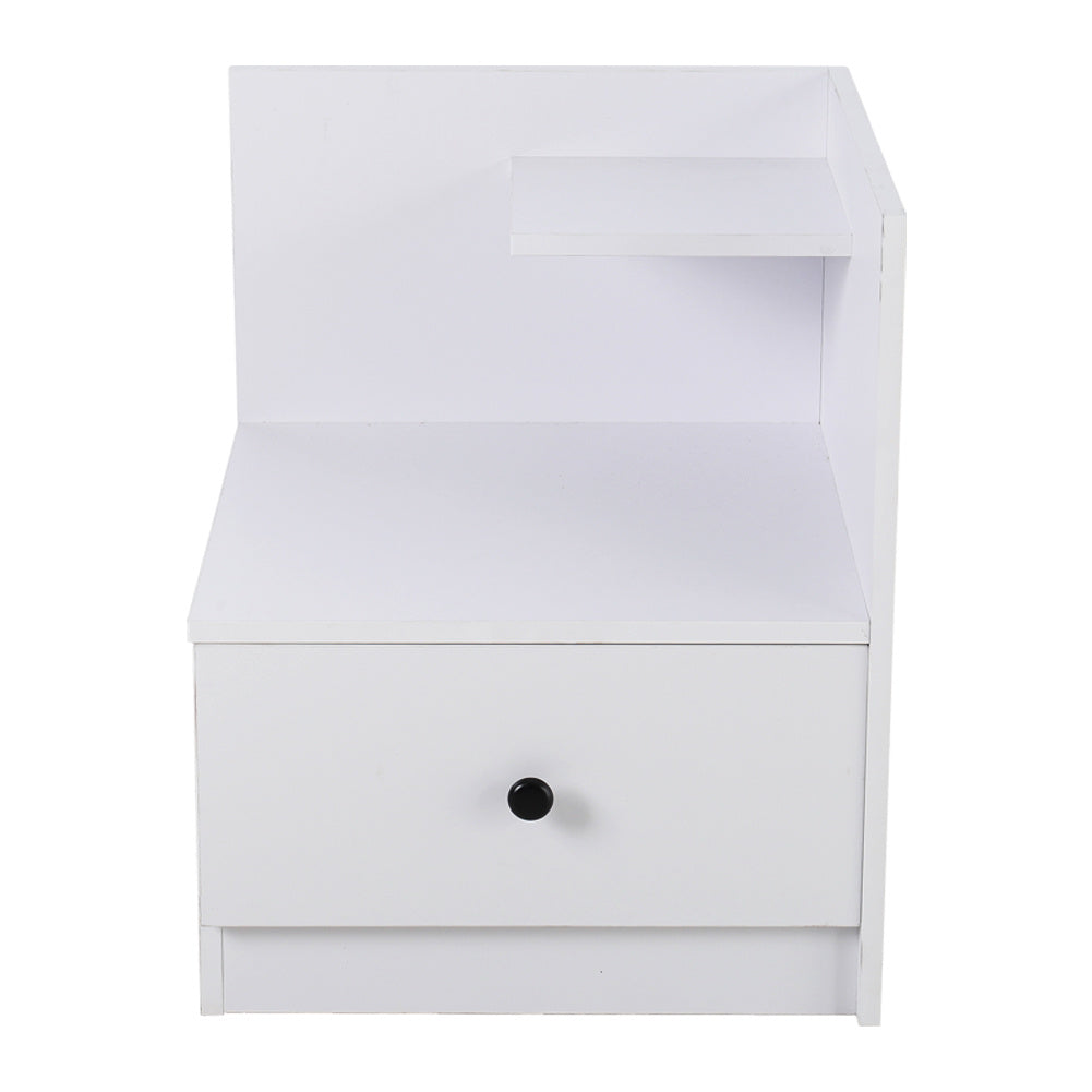 Urban Style Wooden Bedside Table with Drawers and Open Shelves, White