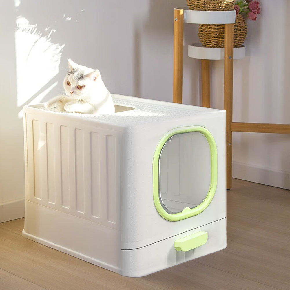 Green Enclosed Folding Cat Litter Box Toilet with Scoop
