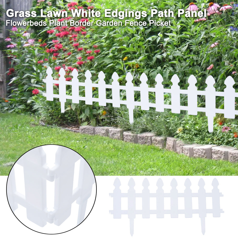 White Set of 4 Plastic Picket Garden Fence Path Border