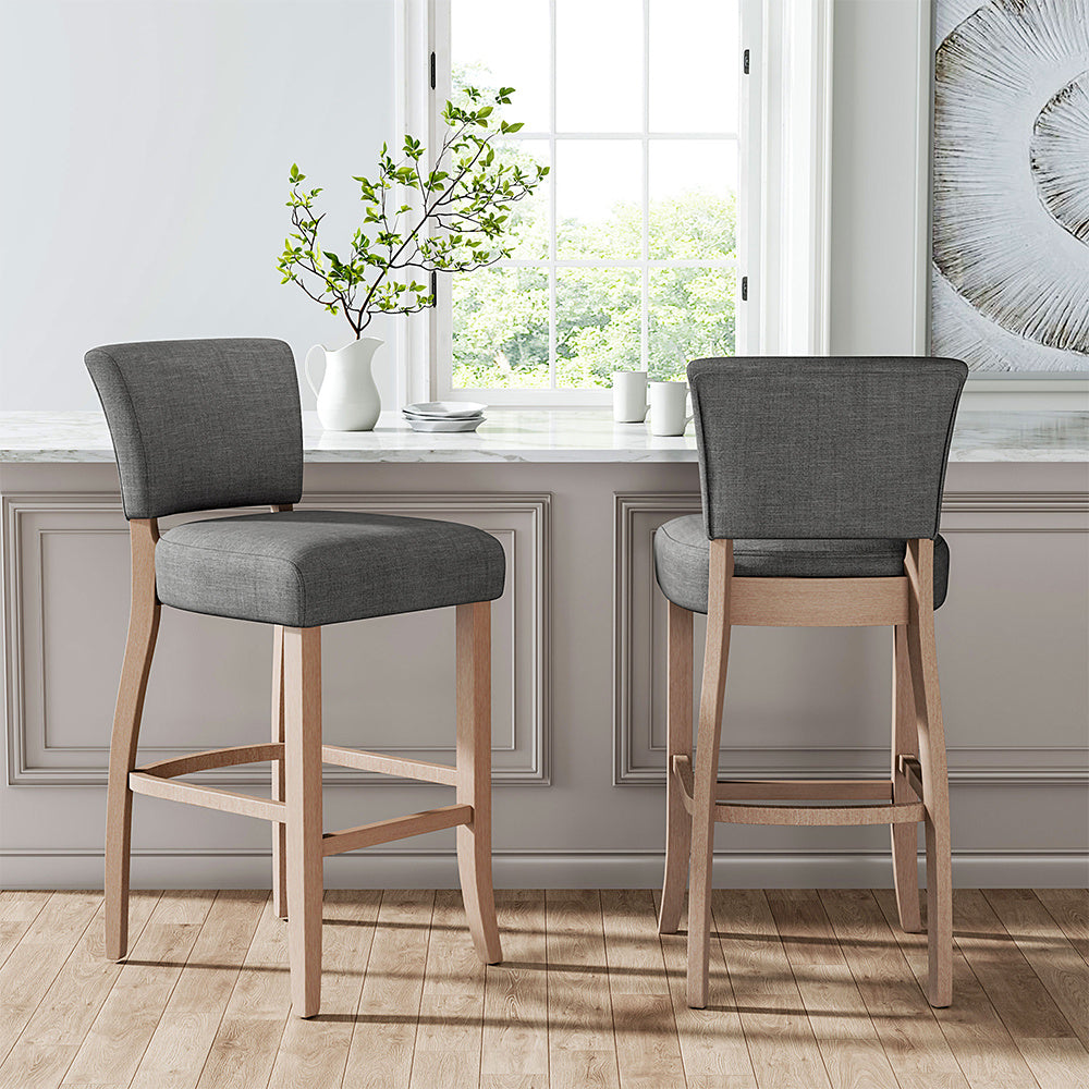 Set of 2 Height Linen Bar Stool for Kitchen Light Grey