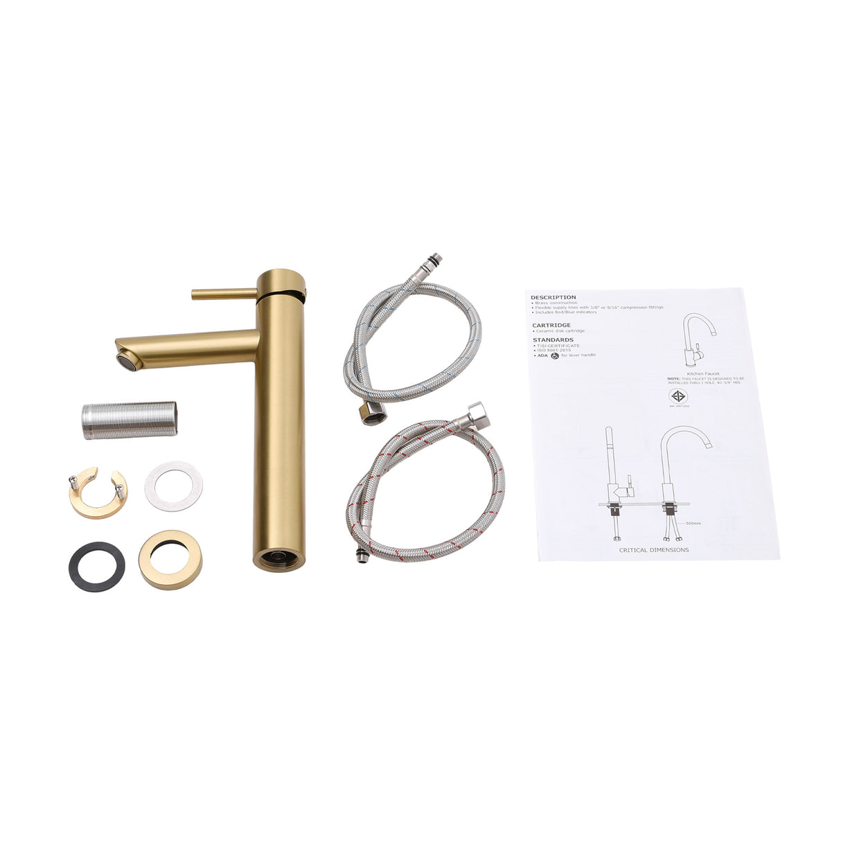 Brushed Gold Tall Single Handle Vessel Faucet