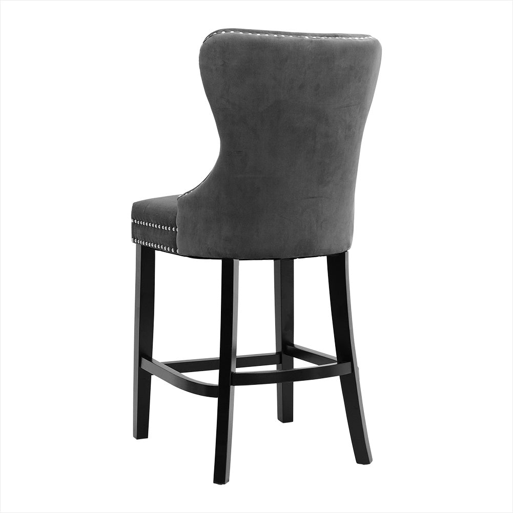 Vintage Velvet Buttoned Studded Dining Chair, Dark Grey