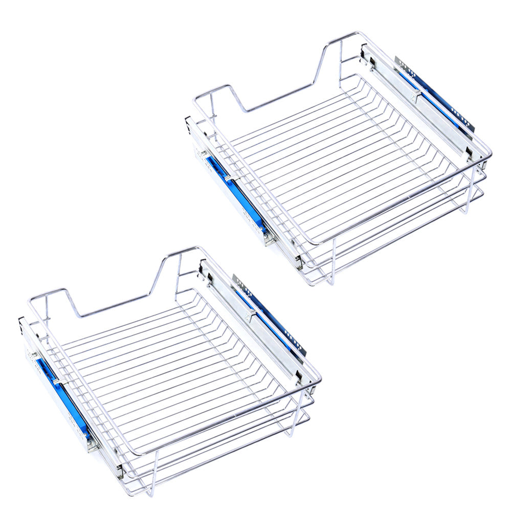 Set of 2 Pull Out Wire Basket Kitchen Cabinet Larder Organizer Cupboard Drawer, 60CM