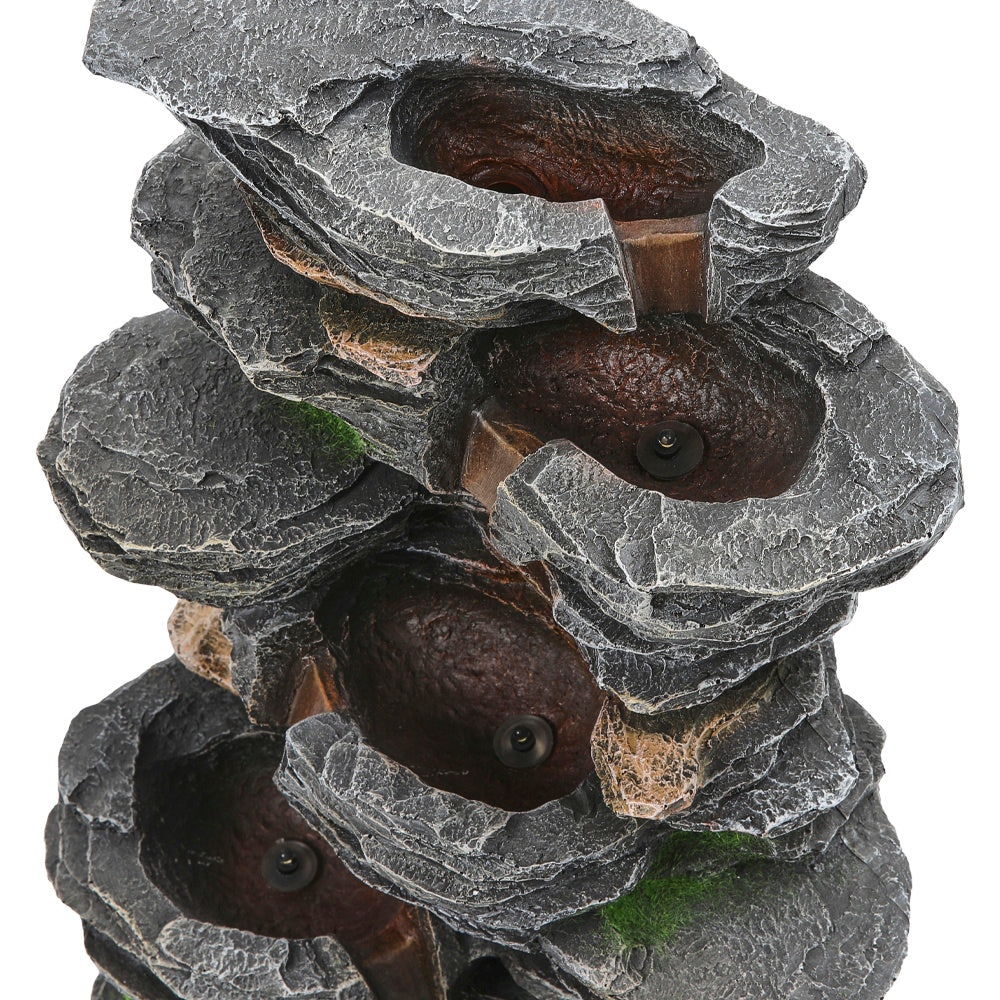 5 Tier Bowl Outdoor Solar Powered Water Fountain Rockery Decor with LED Light