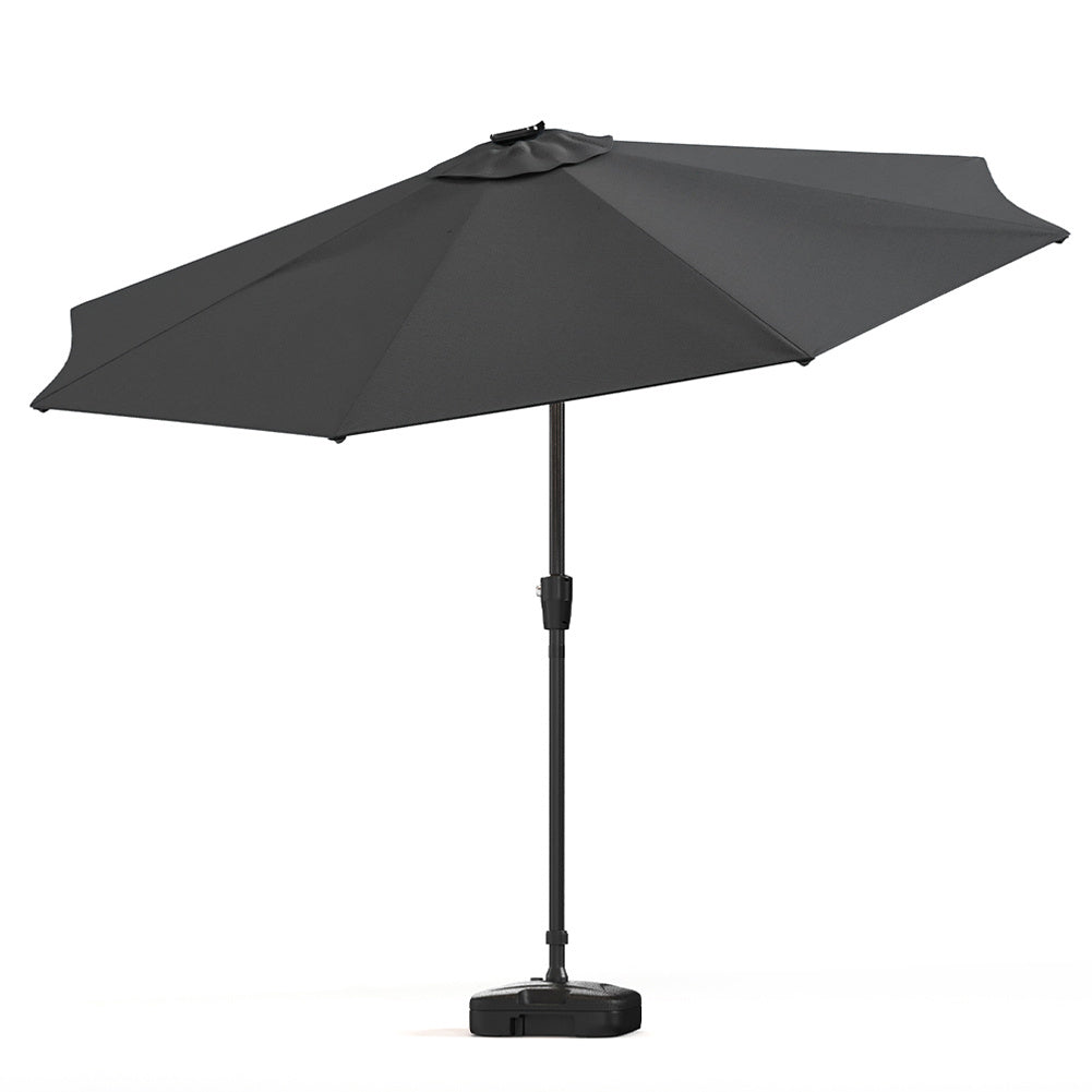 3M Large Garden LED Parasol Outdoor Beach Umbrella with Light Sun Shade Crank Tilt with Square Base, Gark Grey