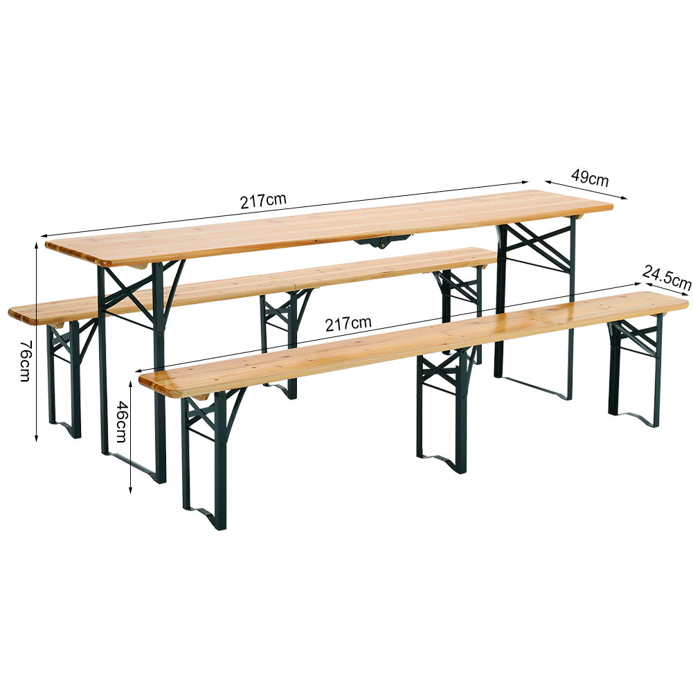 3 Pcs Outdoor Wooden Foldable Table Benches Set