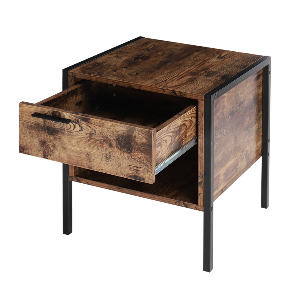Industrial Bedside Table with Drawer and Open Storage Shelf