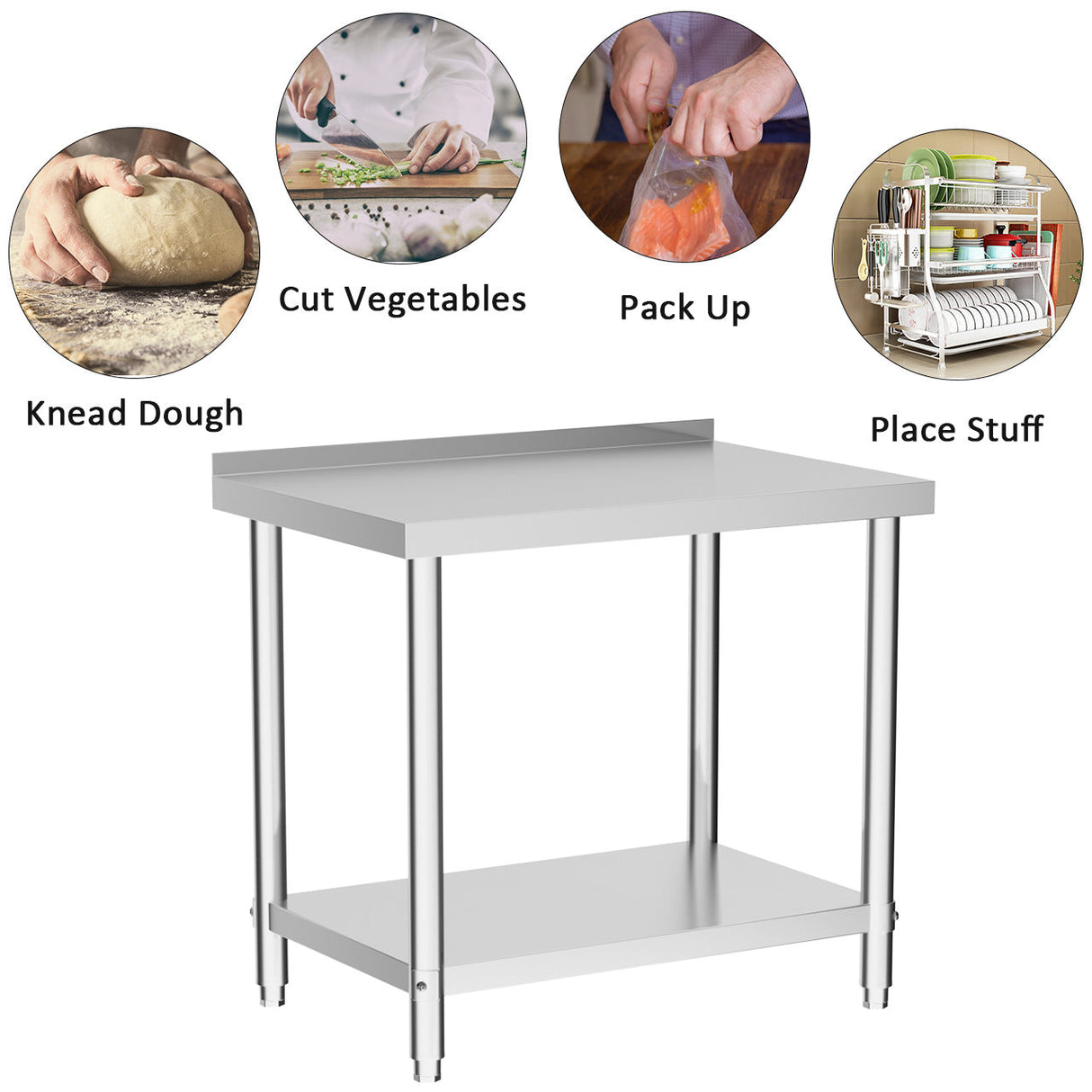 2 Tier Commercial Kitchen Prep & Work Stainless Steel Table with Backsplash