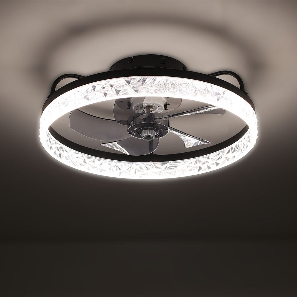 Black Modern Round Crystal Ceiling Fan with Light