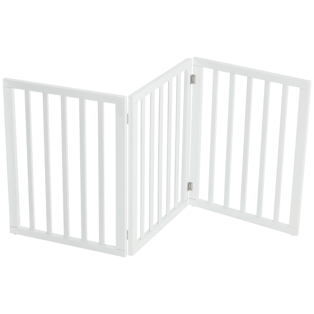 Foldable Wood Pet Free Standing Indoor Gate White 3 Panels