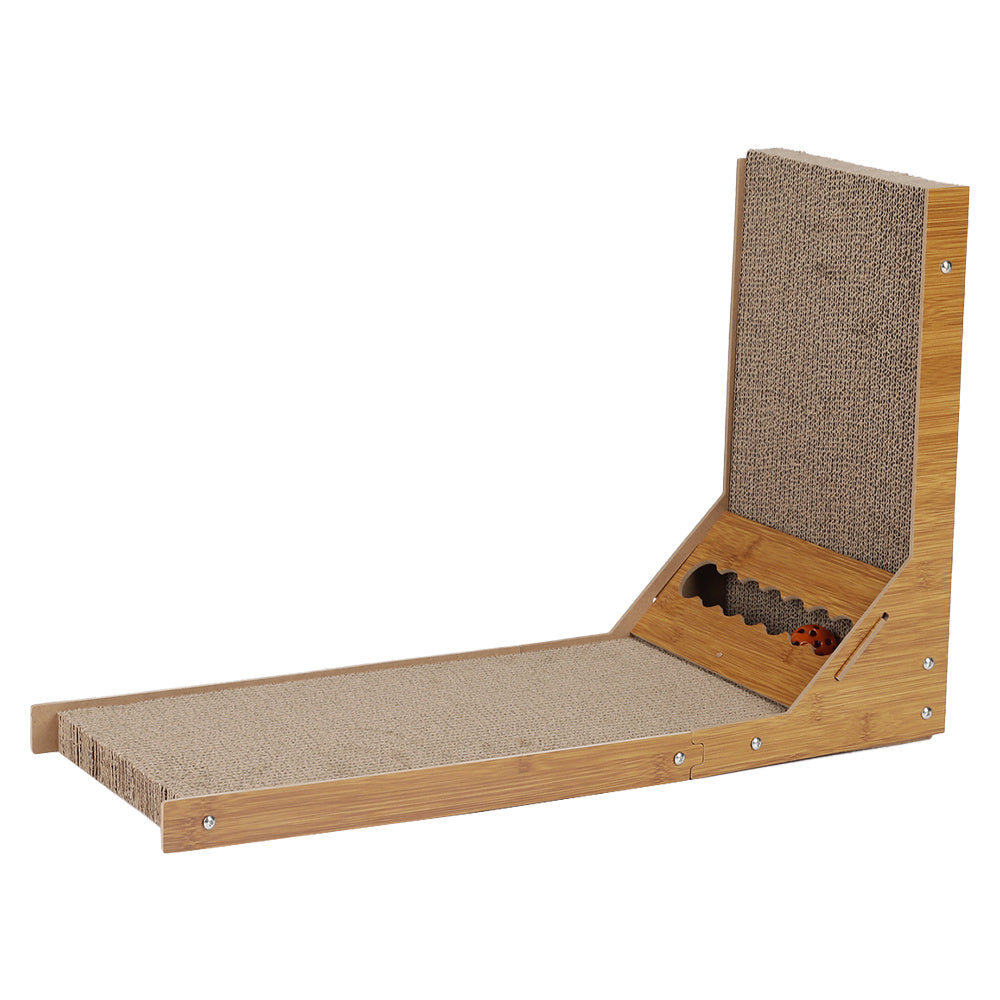 Brown L Shaped Corrugated Cat Scratching boards with Toy
