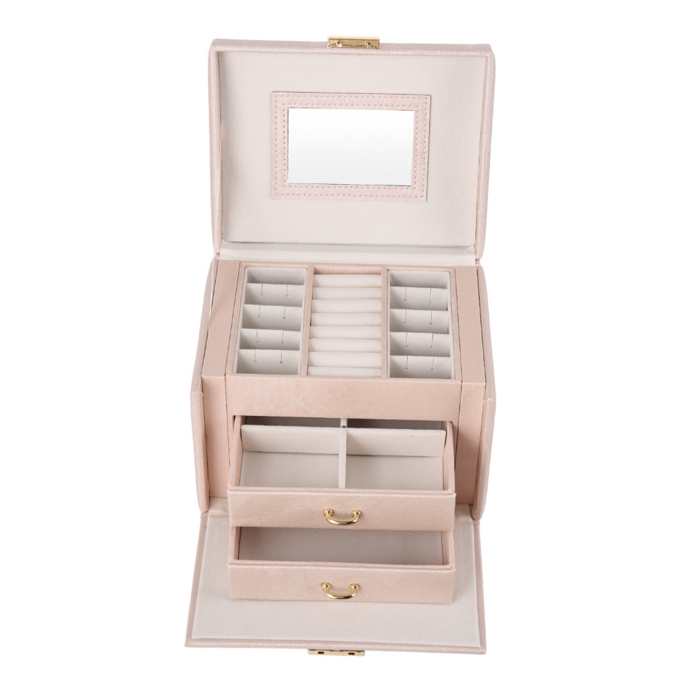 Pink Large Multi Tier Faux Leather Jewellery Storage Box