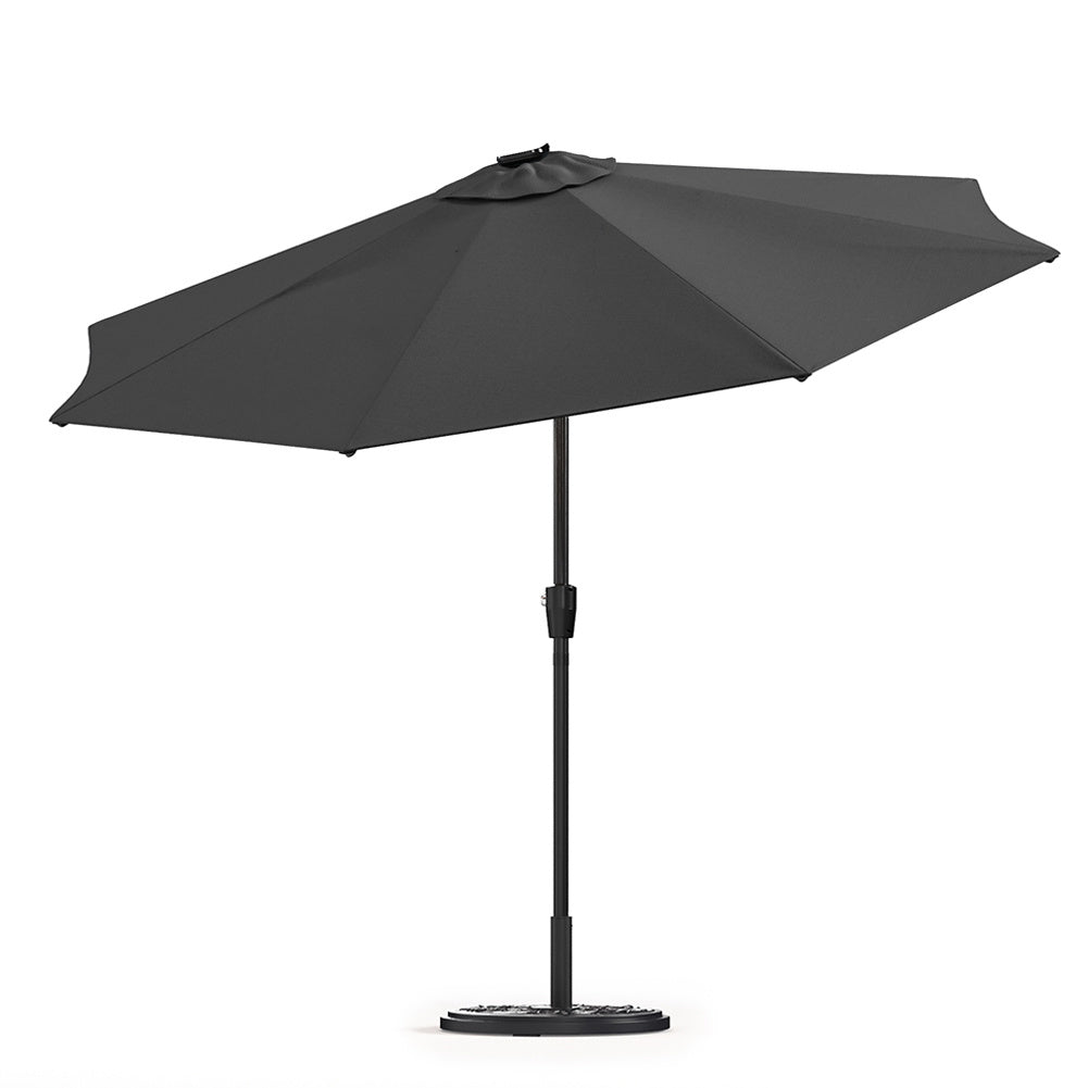3M Large Garden LED Parasol Outdoor Beach Umbrella with Light Sun Shade Crank Tilt with 10KG Round Base, Gark Grey