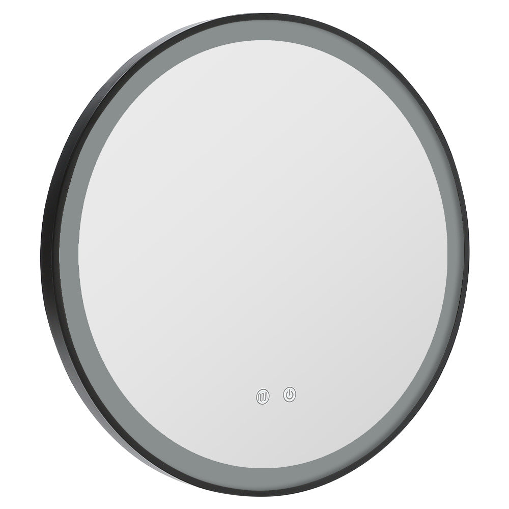 Black 60cm Round Metal Framed LED Wall Mirror