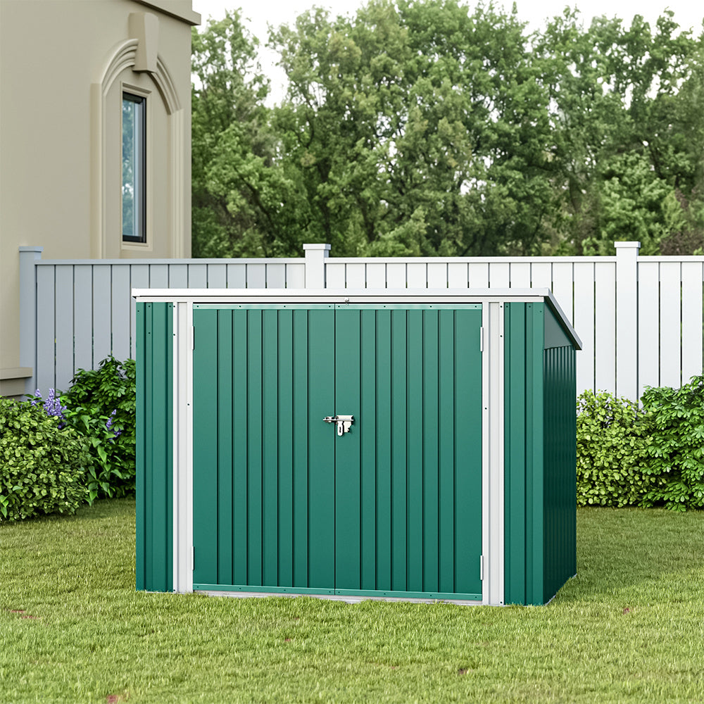 Steel Trash Can Recycle Bin Enclosure Storage Shed, Green