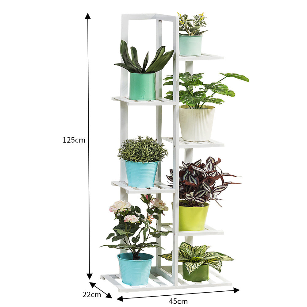 7 Tier Wood Flower Pots Holder Rack, White