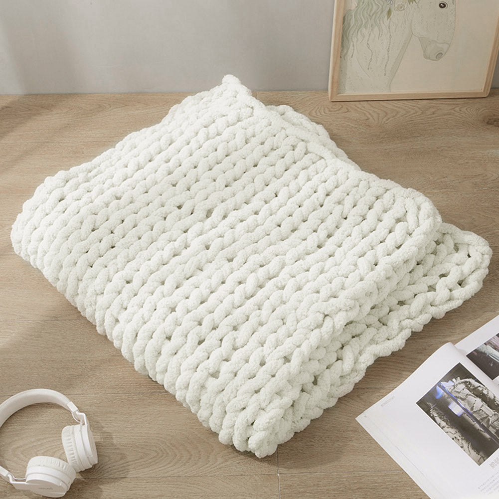 Milk White Hand Woven Chenille Blanket for Couch and Bed