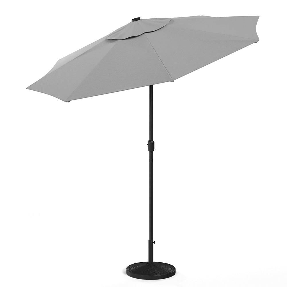 3M Large Garden LED Parasol Outdoor Beach Umbrella with Light Sun Shade Crank Tilt with 14KG Round Base, Light Grey