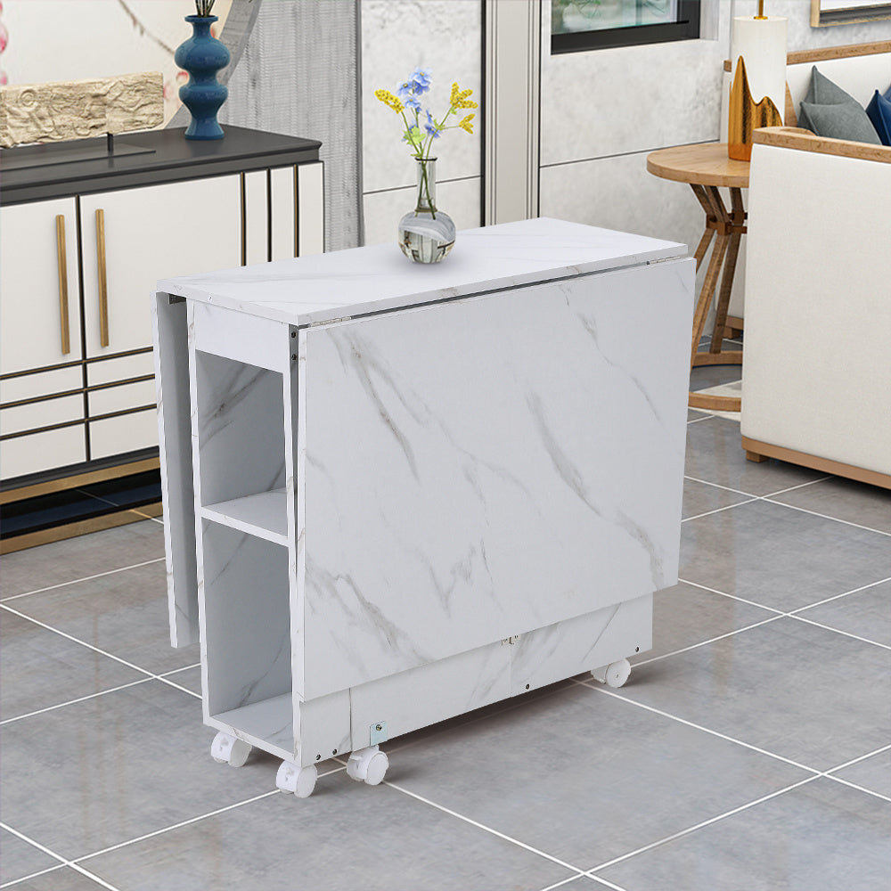 White Versatile Extendable Dining Table Set with Storage Shelves