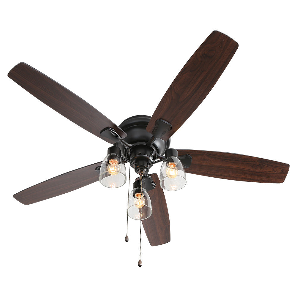 Black 52 Inch Low Profile Ceiling Fan Light with Remote